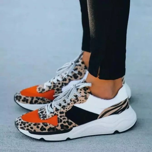Pumps Female Leopard Print Color Matching Lace Up Casual Sneaker Female.