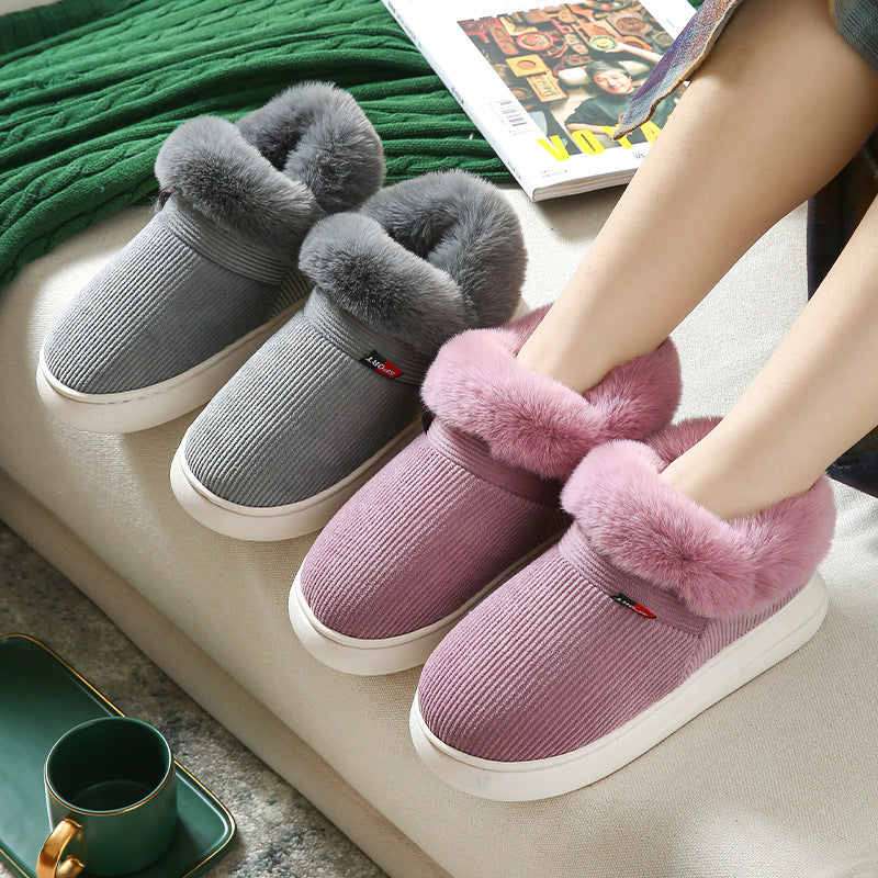 Winter Plush Cotton Shoes For Men And Women Cozy Fluffy Corduroy House Slippers Warm Slip On Fleece House Shoes - EnigmaParis