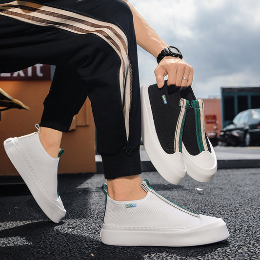 Men's Loafers: All-Match Flying Woven, Breathable Mesh, Thick-Soled