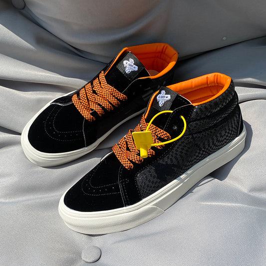 Black Orange Plaid Mid-Top Canvas - Men's Shoes University Style