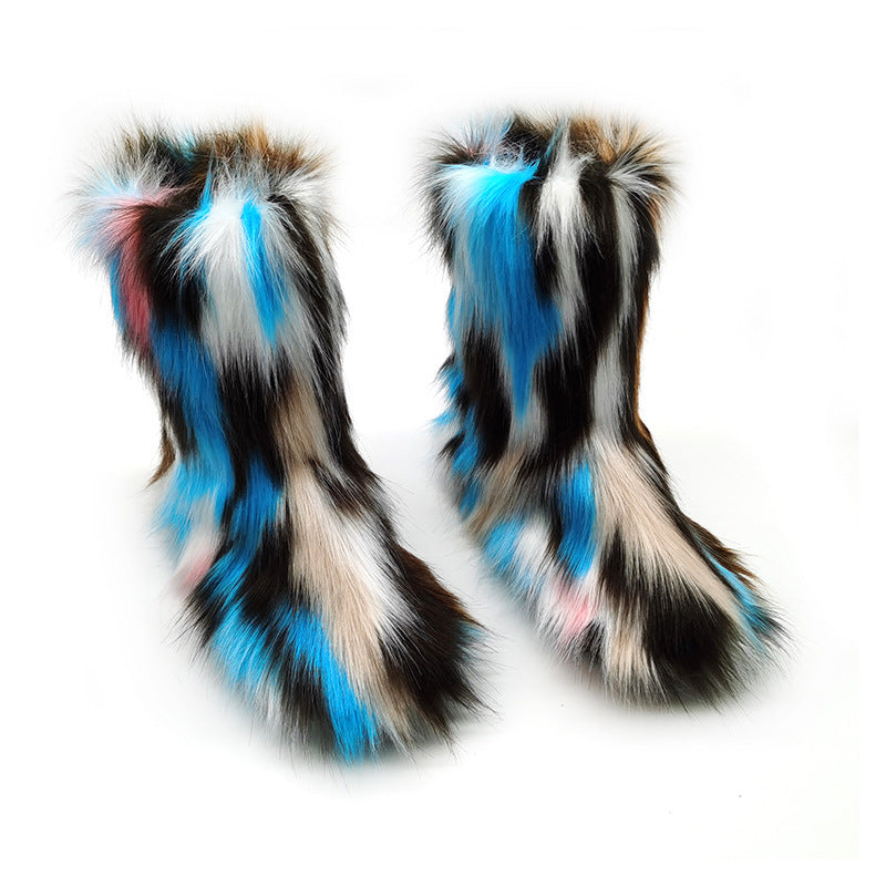 Women's Plush Snow Boots Plus Size Color Flat Women's Mid Boots - EnigmaParis