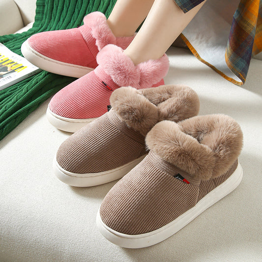 Winter Plush Cotton Shoes For Men And Women Cozy Fluffy Corduroy House Slippers Warm Slip On Fleece House Shoes - EnigmaParis