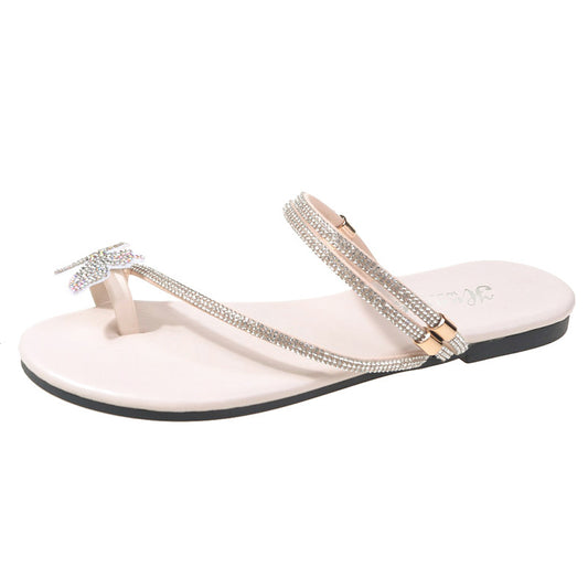 Stylish Plus Size Rhinestone Sandals: Bow Toe Covering, Fashionable Outer Wear - EnigmaParis