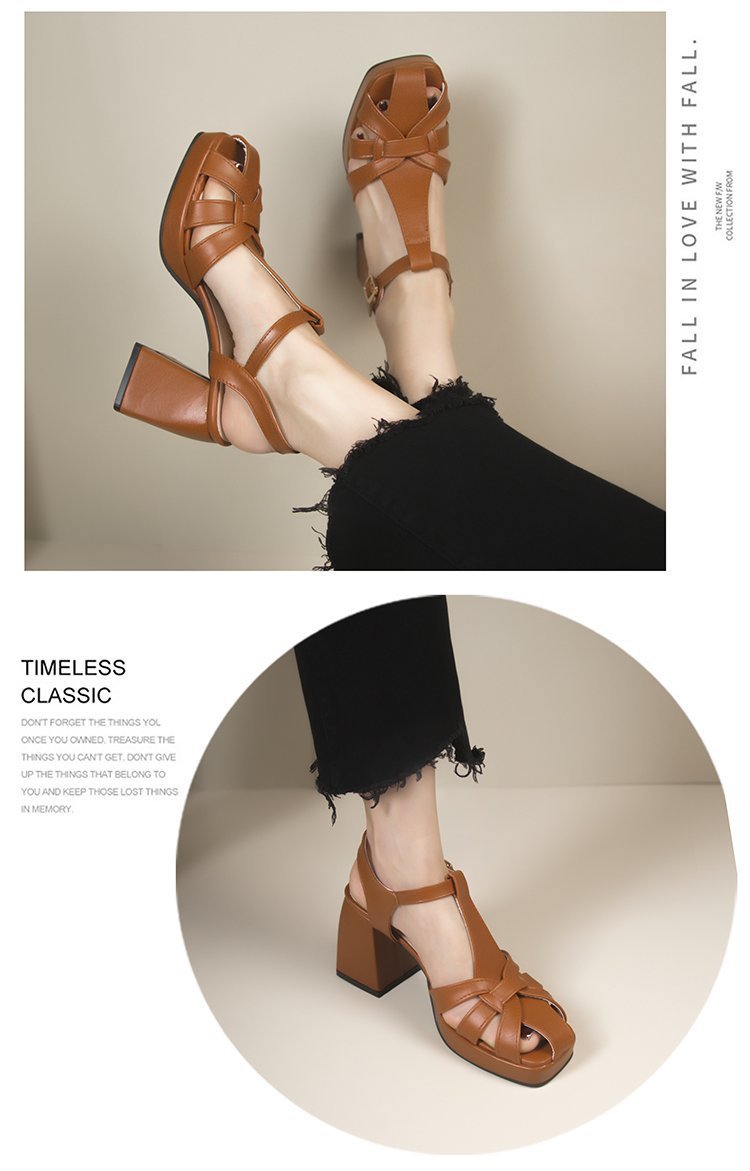 Closed Toe Hollow-out Roman Style High Heels