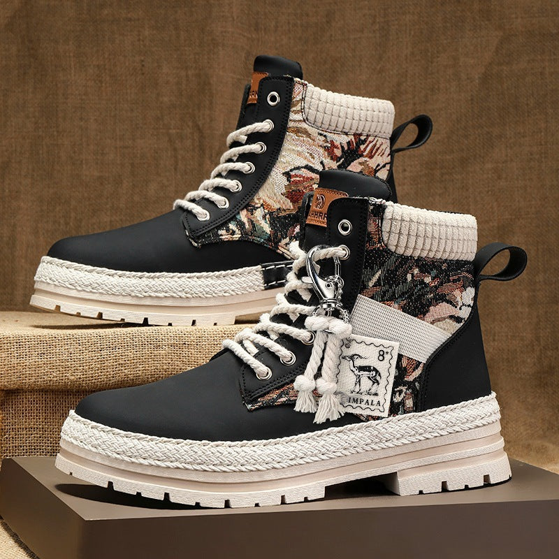 Men's Autumn and Winter Print Boots: High-Top British Style | Enigma Paris - EnigmaParis