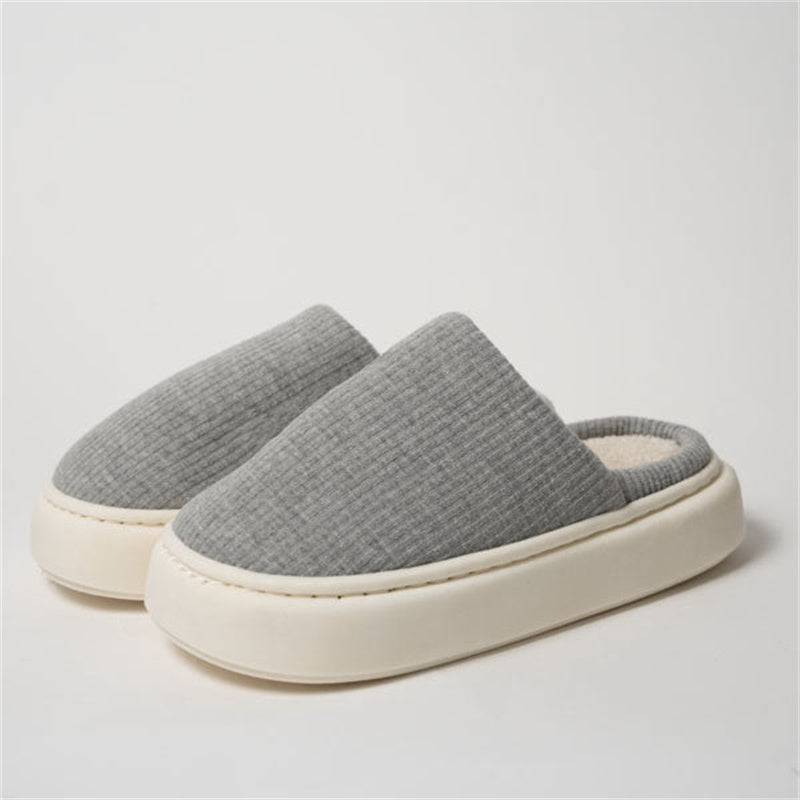 Pure Color Knitted Fabric Couple Latex Home Cotton Slippers - Comfortable and Warm Footwear - EnigmaParis
