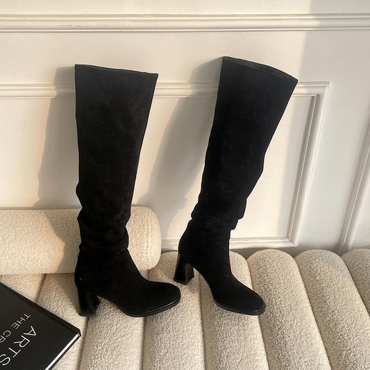 Slimming Chunky Heel High Boots - EnigmaParis