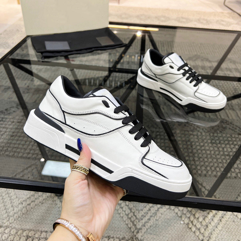 Trendy Breathable Leather Casual Men's Top Layer Cowhide Winter Lace-up Fashion Sneakers Comfortable