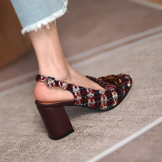 Shallow Plaid Cloth Head Tassel Sandals Fairy Small Fragrance