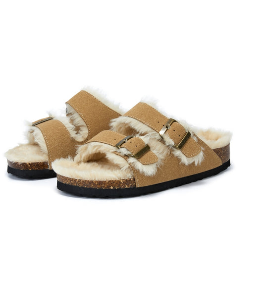 Cork Slippers | Flat-Bottomed Footwear - Autumn & Winter Plush Cork Slippers | Enigma Paris - EnigmaParis