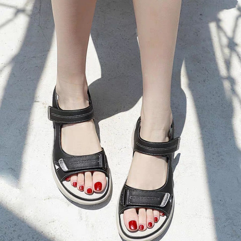 Leather Sandals Light Sports Women's Summer All-match Velcro Platform Shoes