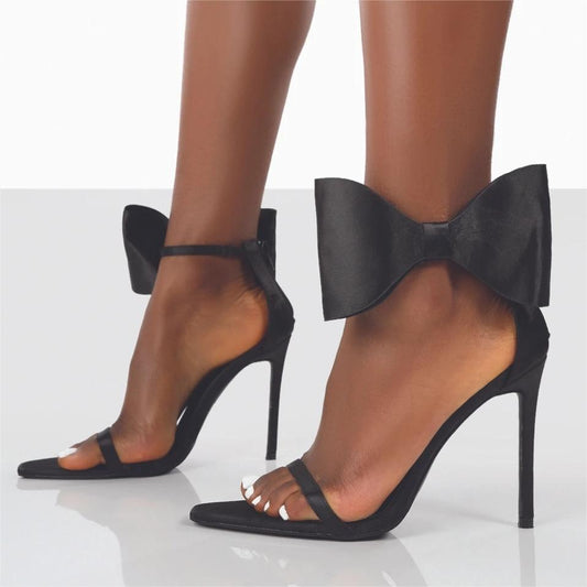 Stylish Solid Color High Heel Sandals: Minimalist Design, Bowknot Buckle - EnigmaParis