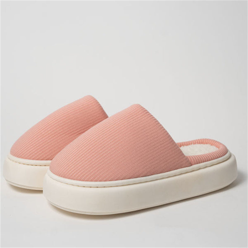 Pure Color Knitted Fabric Couple Latex Home Cotton Slippers - Comfortable and Warm Footwear - EnigmaParis