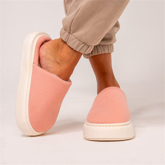 Pure Color Knitted Fabric Couple Latex Home Cotton Slippers - Comfortable and Warm Footwear - EnigmaParis