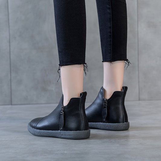 Velvet Padded All-matching Women's Double Zipper White Shoes - EnigmaParis