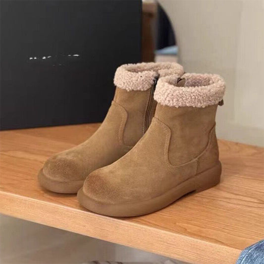 Lamb Fur Snow Boots Genuine Leather Warm Retro - EnigmaParis