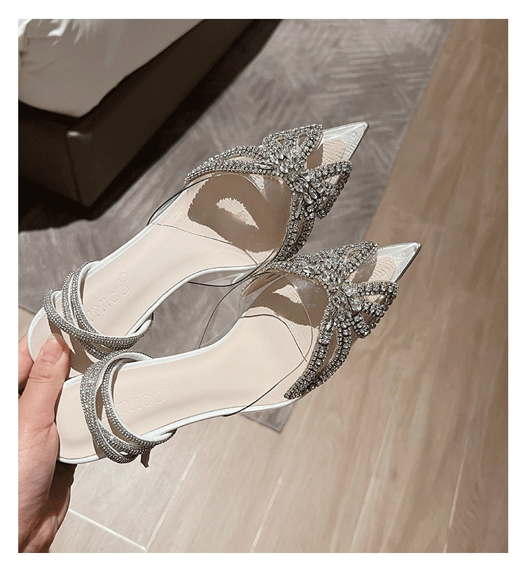Women's High-end Crystal Butterfly Diamond Evening Sandals - Elegant All-matching Footwear - EnigmaParis