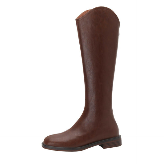 Full Cowhide Low Heel V Cut Knight Boots - Comfortable and Stylish Footwear.