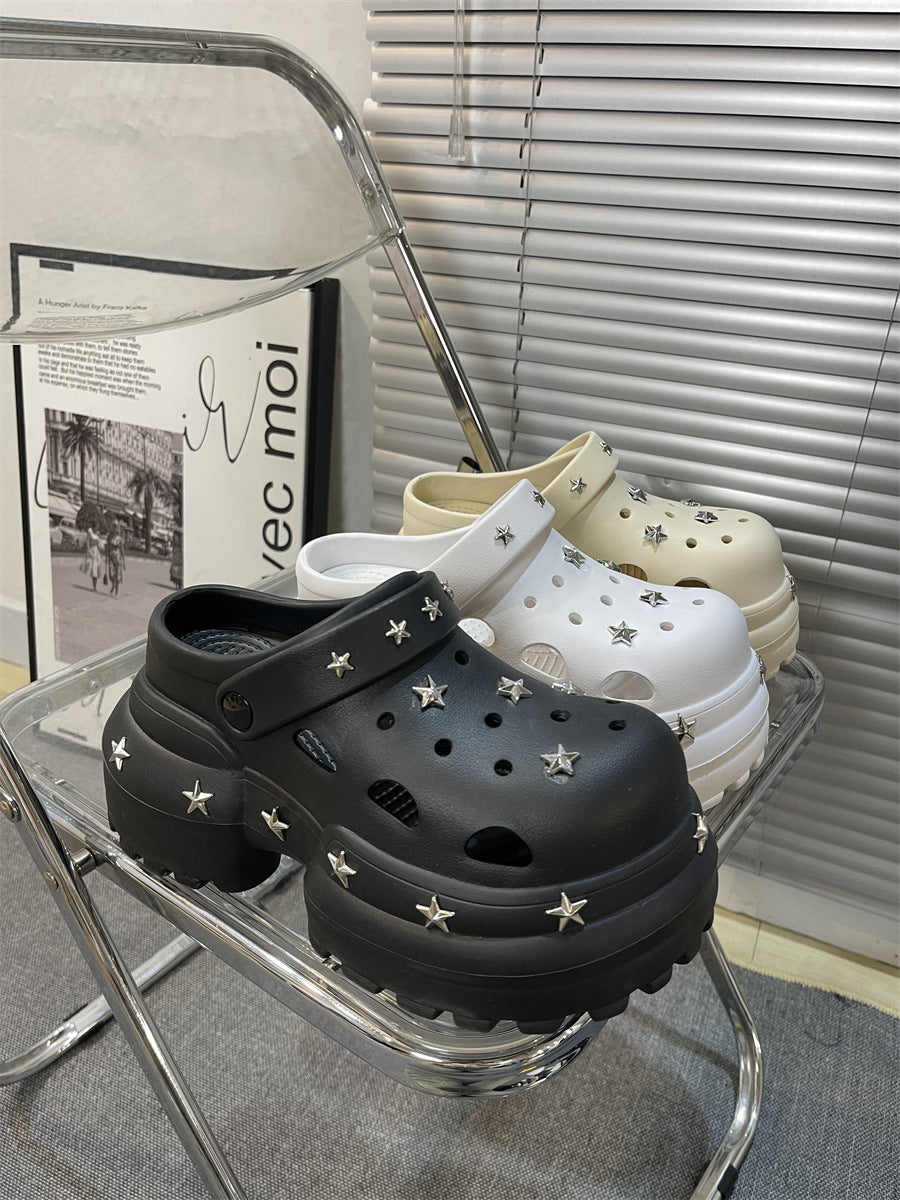 Women Summer Sandals High 10cm Heels Chunky Clogs with Star Charms Garden Shoes Waterproof Beach Pool Sandals Mules Slippers