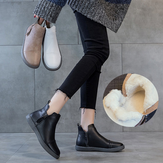 Velvet Padded All-matching Women's Double Zipper White Shoes - EnigmaParis