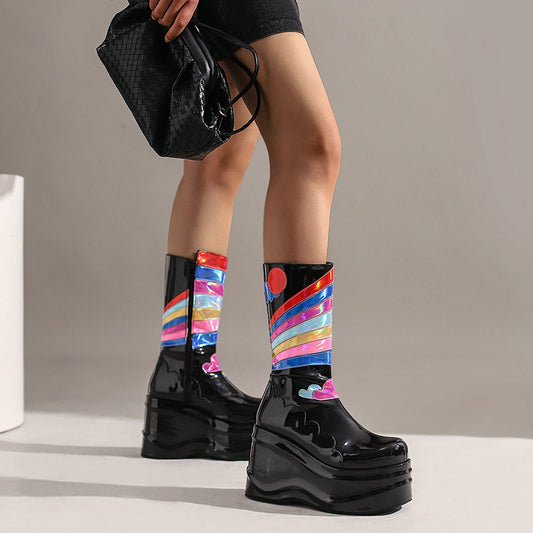Women's Fashion Platform Knee-high Punk Side Zipper Boots - EnigmaParis