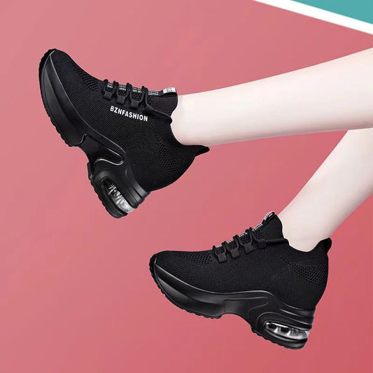 Women's Height Increasing Fly Woven Mesh Dad Shoes with Air Cushion - Comfortable and Stylish Footwear.