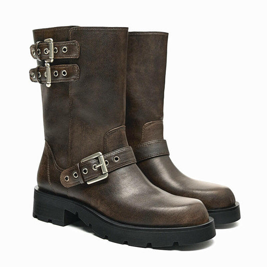 Thick Bottom Chunky Heel Martin Boots Buckle Motorcycle Boots.