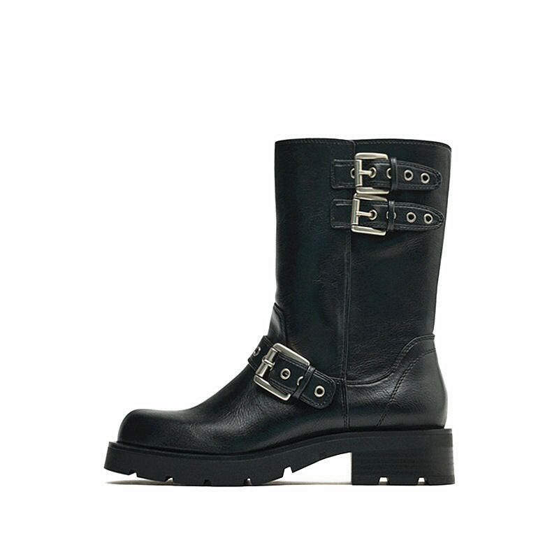 Thick Bottom Chunky Heel Martin Boots Buckle Motorcycle Boots.