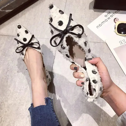 Pointed Toe Woman Flats White with Bow Shoes for Women