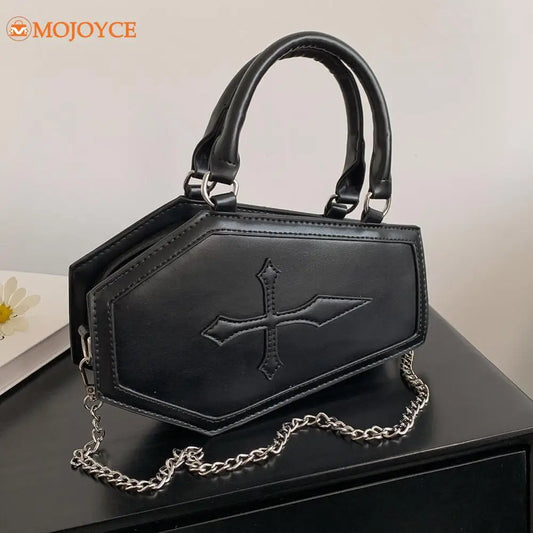 Women's Coffin Shaped Hobo Bag Halloween Chain Crossbody Bag PU Leather Top Handle Bag High Quality Handbags Fashion Sling Purse