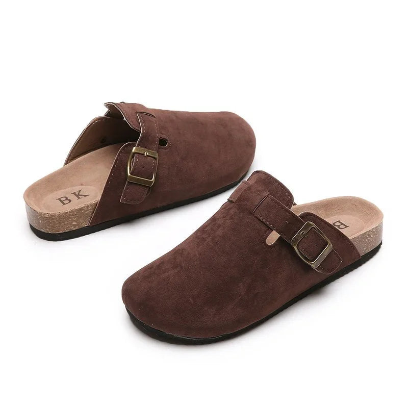 2023 New Concise Retro Outside Flat with Women's Slippers Mules Modern Sandals Buckle Shoes Strap Autumn Winter