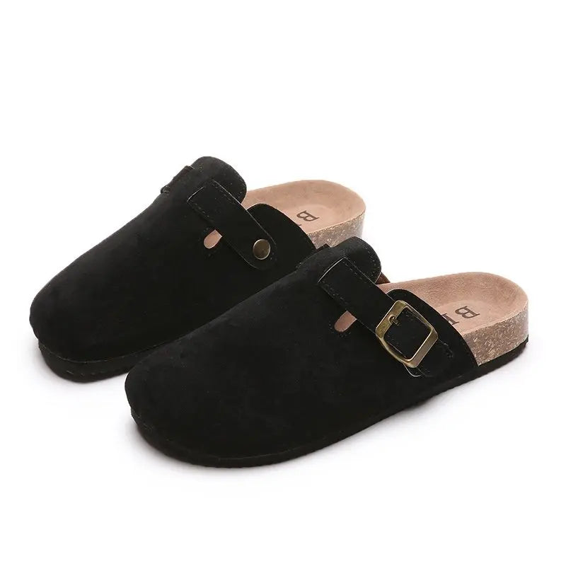 2023 New Concise Retro Outside Flat with Women's Slippers Mules Modern Sandals Buckle Shoes Strap Autumn Winter