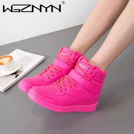 Designer Woman Breathable High Top Black White Boots Women Casual Sport Shoes Platform Hidden Increasing Sneakers Leather Shoe