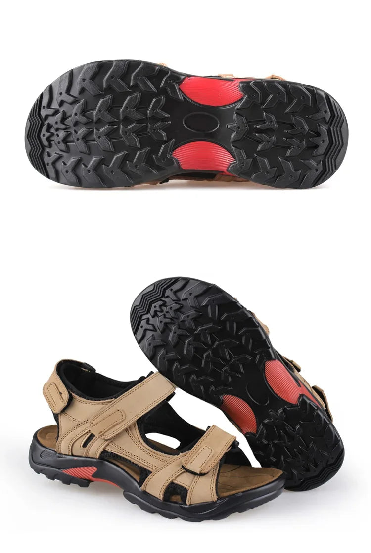 COW LEATHER Men's Sandals Outdoor Beach Sports Shoes Genuine Leather GLADIATOR Sandals Light Open Toe Sandals Plus Size 38-48