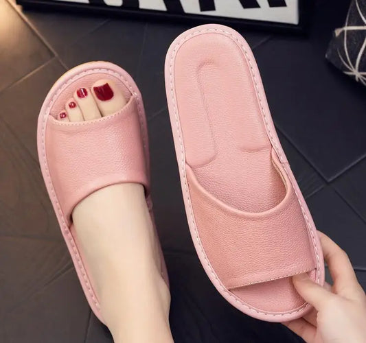 Genuine Leather Slippers Homes in indoor slipper summer open toe sandals men women elderly casual Slides shoes