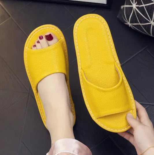 Genuine Leather Slippers Homes in indoor slipper summer open toe sandals men women elderly casual Slides shoes