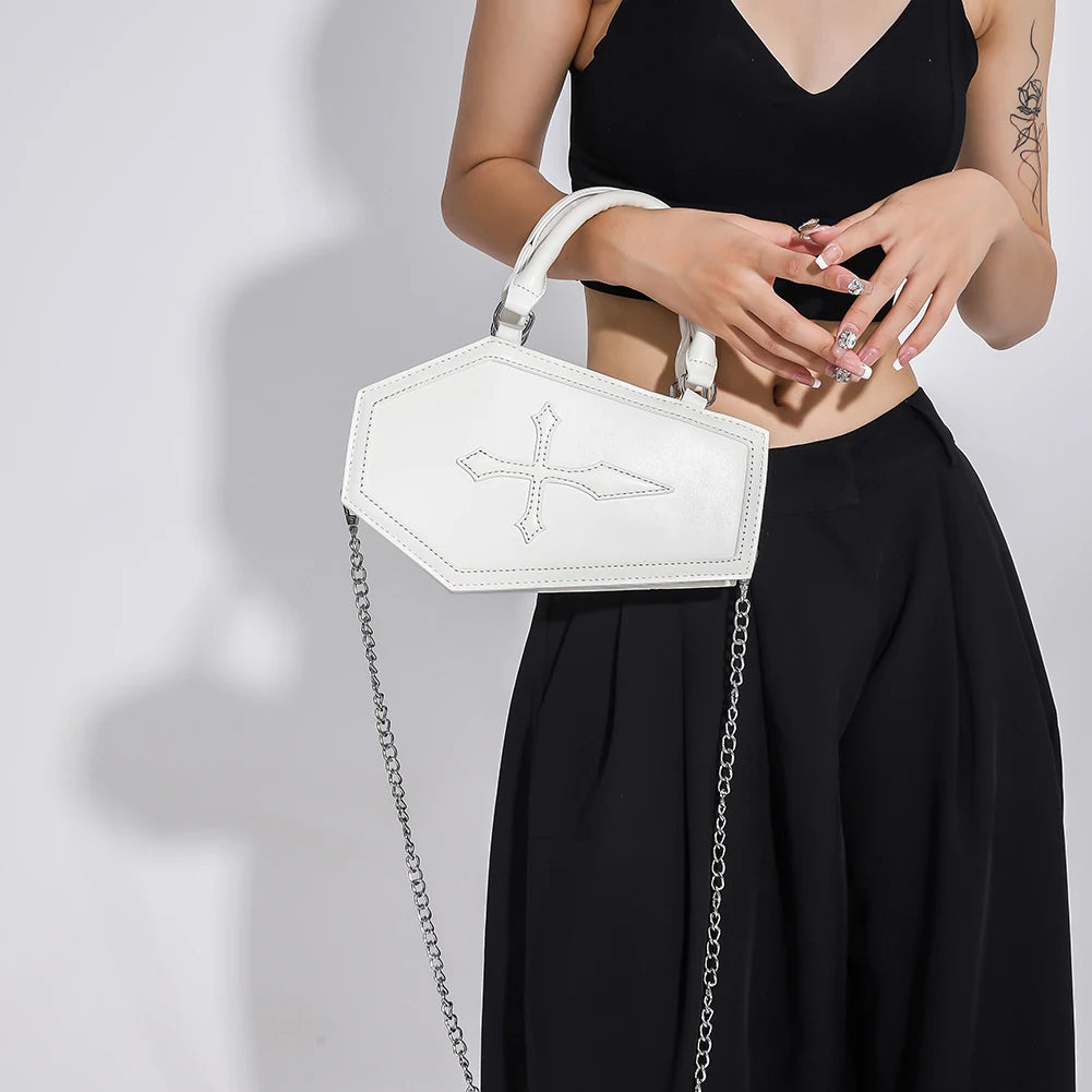 Women's Coffin Shaped Hobo Bag Halloween Chain Crossbody Bag PU Leather Top Handle Bag High Quality Handbags Fashion Sling Purse