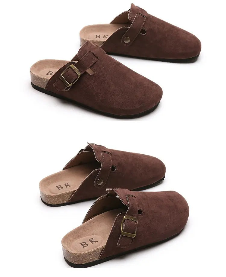 2023 New Concise Retro Outside Flat with Women's Slippers Mules Modern Sandals Buckle Shoes Strap Autumn Winter