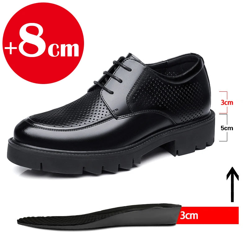 8-10cm Height Increasing Shoes for Men Summer Autumn Inside High Shoes Men's Hollow Business Dress Men's Elevator Leather Shoes