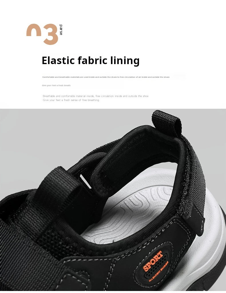Sandals for Men's Summer New Cowhide Casual Beach Shoes, Genuine Leather for Men's Anti Slip Middle-aged Sandals and Slippers