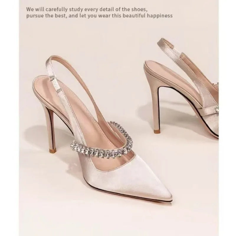 Women's Water Diamond 2025 New Slim Heeled Pointed High-heeled Shoes with A Headband and Sandals for Women's Singles