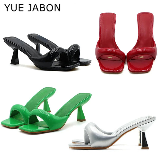 Black Red High Heel Sandals Women Open Toe Slingback Sandals Female Pumps Square Toe Summer Simple Designer Heeled Sandals