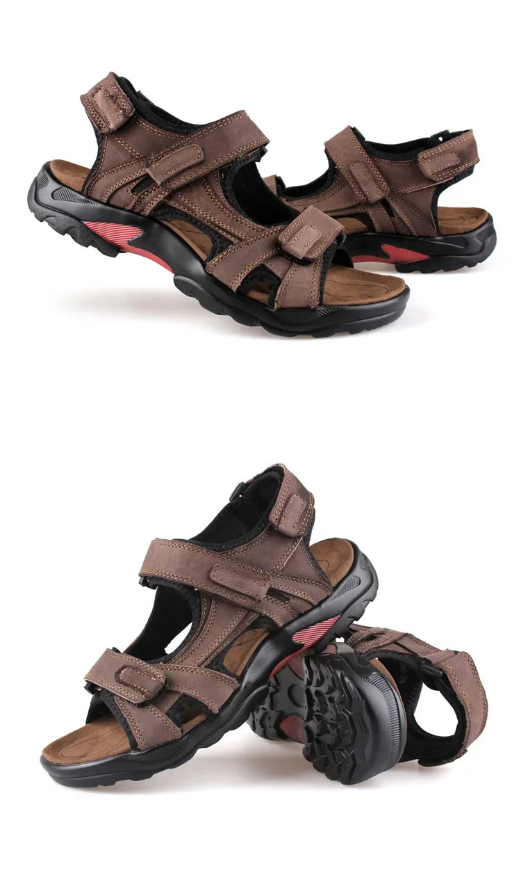 COW LEATHER Men's Sandals Outdoor Beach Sports Shoes Genuine Leather GLADIATOR Sandals Light Open Toe Sandals Plus Size 38-48