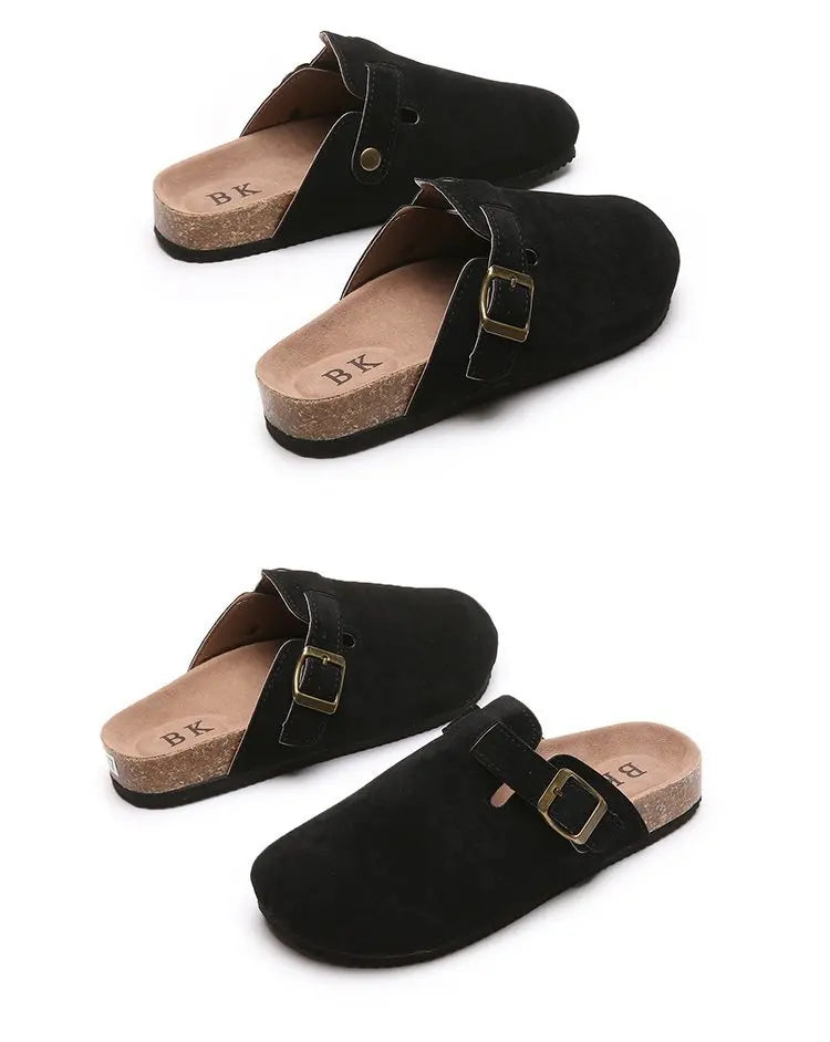 2023 New Concise Retro Outside Flat with Women's Slippers Mules Modern Sandals Buckle Shoes Strap Autumn Winter
