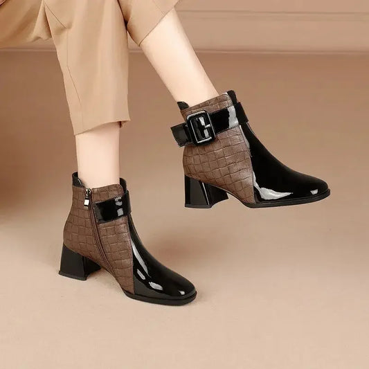 2024 High Quality Ladies Shoes Side Zipper Women's Boots Fashion Color Matching Modern Boots Women New Belt Buckle Ankle Boots