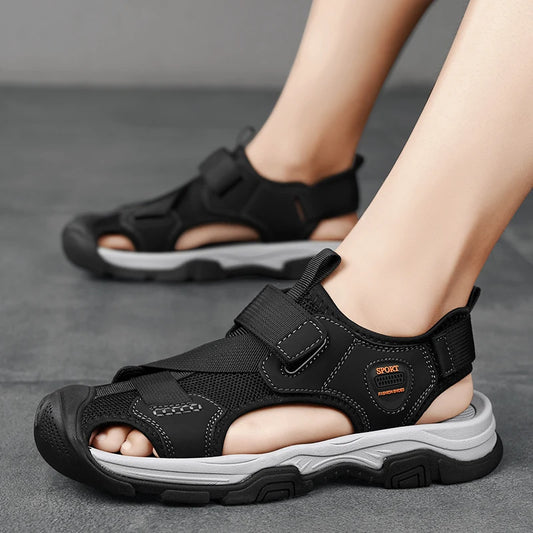 Sandals for Men's Summer New Cowhide Casual Beach Shoes, Genuine Leather for Men's Anti Slip Middle-aged Sandals and Slippers