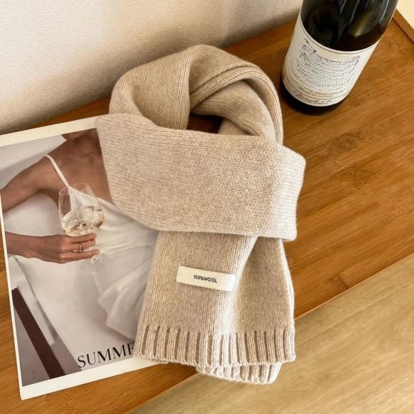 Winter Wool Scarf for Women | Solid Color Cashmere Knitted Muffler | Korean Style | EnigmaParis