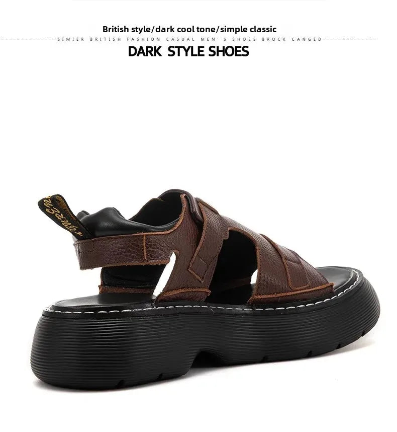 Men's Fashionable Genuine Leather Sandals 2023 Summer New Style Casual Sports Shoes Soft Bottom Anti-Slip Slippers