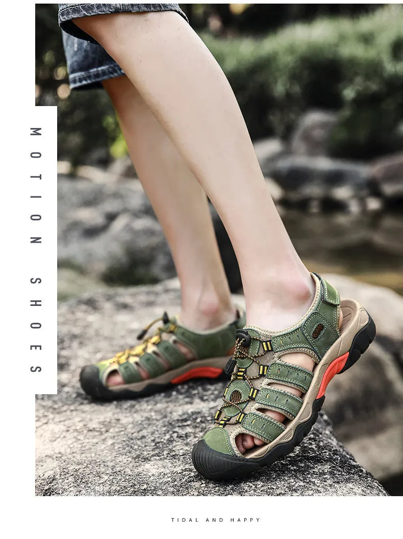 New Men's Sandals Soft Genuine Leather Sandals Shoes Men Large Size Outdoor Summer Shoes Comfort Beach Sandals Roman Men Shoes