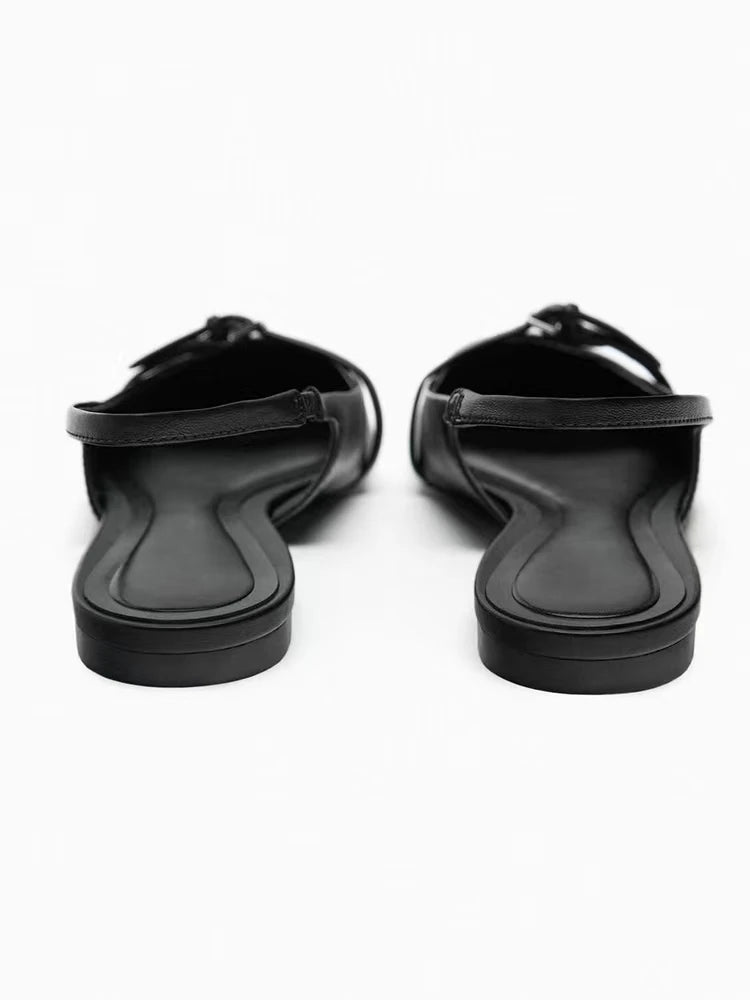 New Bling Women Sandal Fashion Pointed Toe Shallow Slip on Ladies Elegant Slingback Shoes Med Heel Flat Shoes Luxury Brand